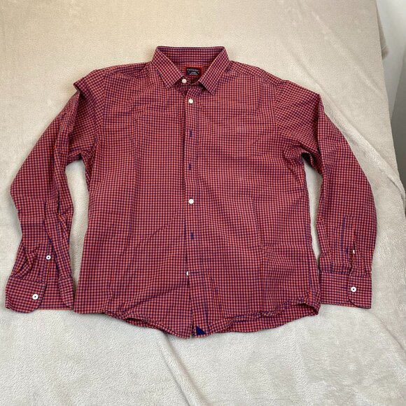 Untuckit Mens Shirt Large Red & Blue Checkered Long-Sleeve Button-Up 100% Cotton - Picture 9 of 9